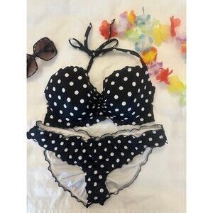Victoria’s Secret black and white polkadot bikini 34dd top large bottoms